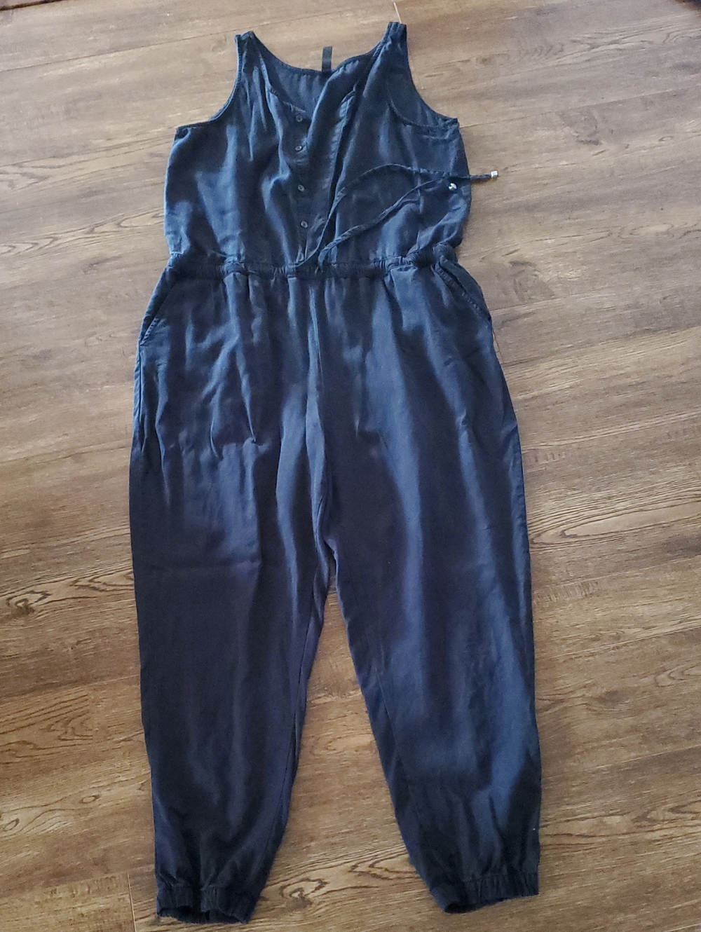 Sleeveless Navy Utility Jumpsuit with Drawstring Waist